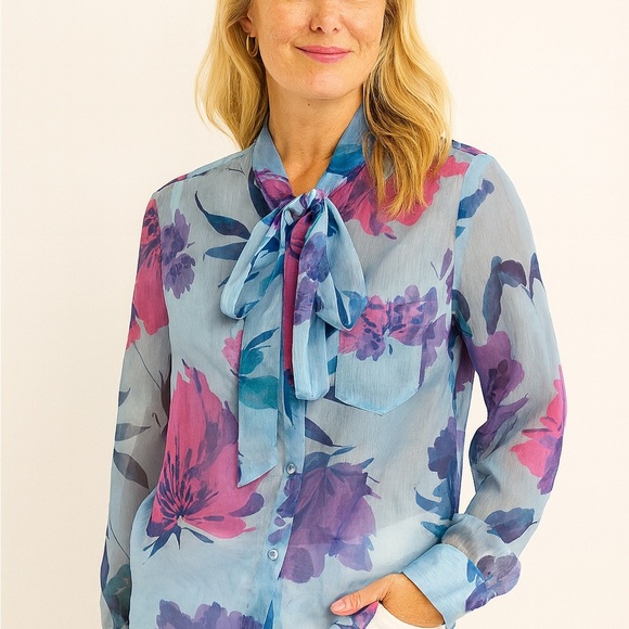 Suzy Shier Tops - Suzy Shier • NWT Floral Sheer Blouse PTP 19”